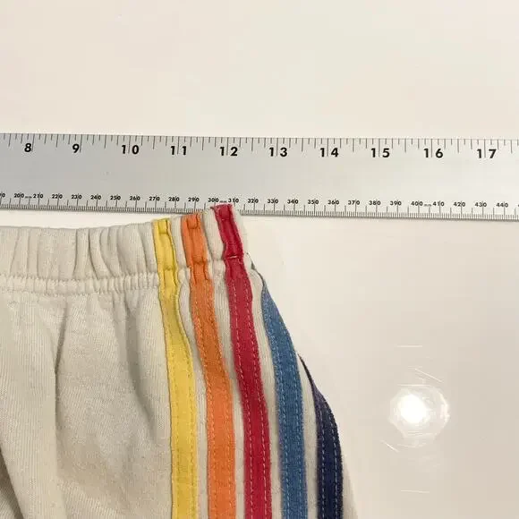 AVIATOR NATION Sweatpants S Cream Rainbow-Stripes Logo-Embroidery Jogger USA - Picture 7 of 14